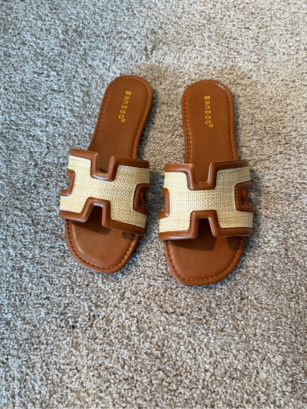 BAMBOO Tan & Natural Woven Slide Sandals